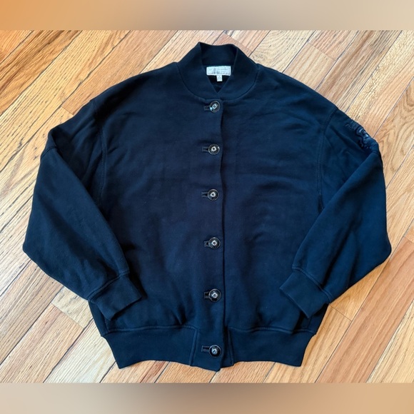 VTG St John Sport Black Button Down Jacket Crown Crest Logo Cotton Womens Size M - Picture 2 of 14